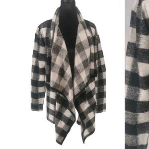 Bar III Medium | Black Cream Buffalo Plaid Cardigan Sweater Open Front Waterfall